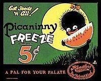 An offensive, stereotypical  "pickaninny" image of black children, popular in early 20th century ads.